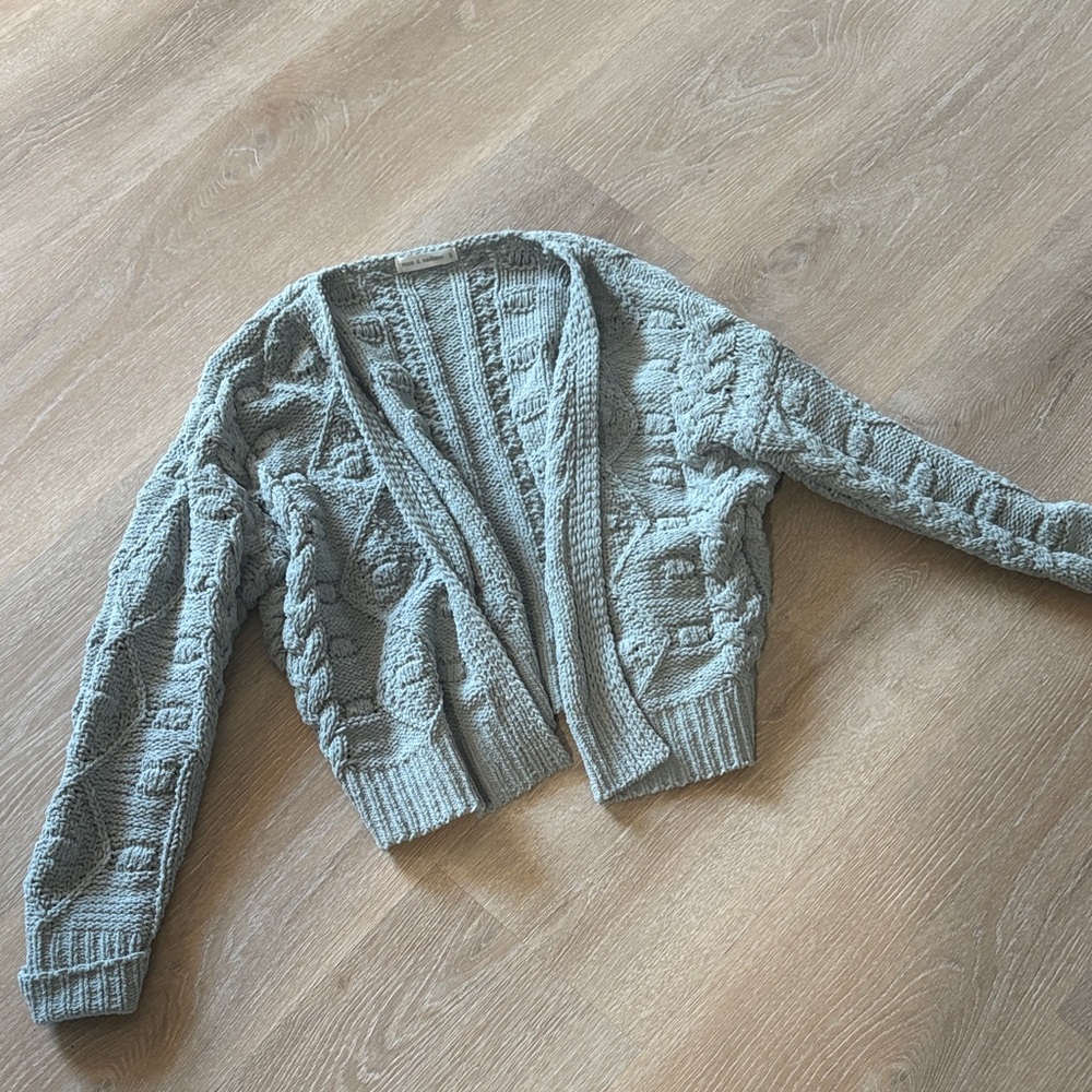 moon & madison Textured Knit Cardigan in sage green